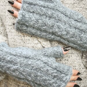 Women's Fingerless Gloves, Knitted Alpaca Mittens, Mohair Gloves, Cable Knit Hand Warmers, Chunky Wool Arm Warmers, Winter Wrist Warmers image 10