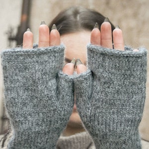 Women's Fingerless Gloves, Knitted Alpaca Mittens, Mohair Gloves, Cable Knit Hand Warmers, Chunky Wool Arm Warmers, Winter Wrist Warmers image 7