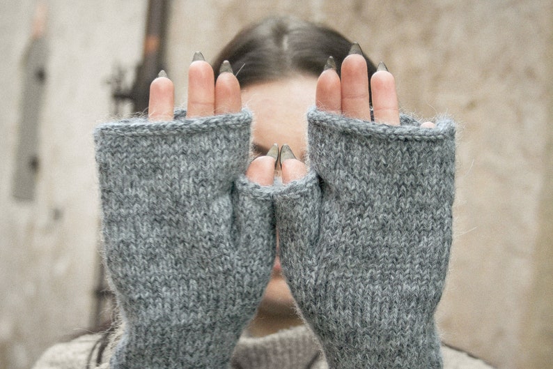 Women's Fingerless Gloves, Knitted Alpaca Mittens, Mohair Gloves, Cable Knit Hand Warmers, Chunky Wool Arm Warmers, Winter Wrist Warmers image 7
