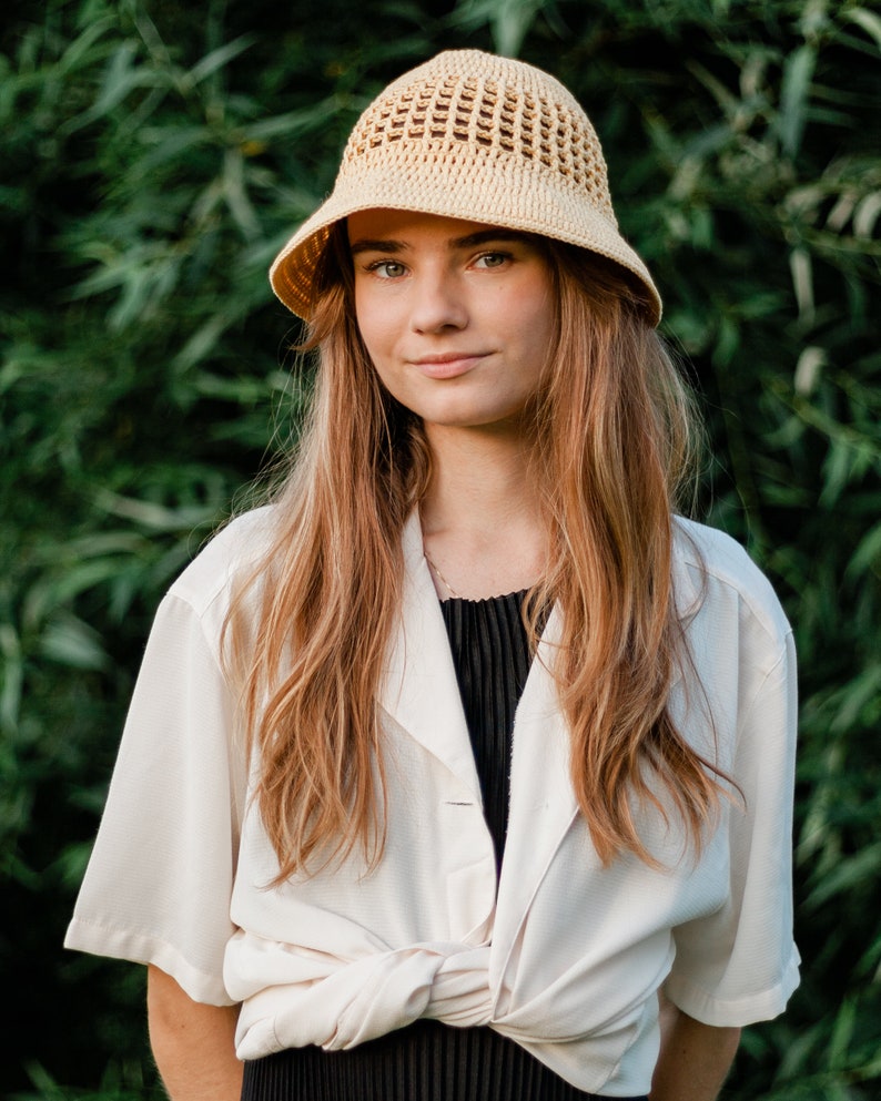 Cotton summer hat with brim, Hand crochet bucket hat, Crochet sun hat for women, Handmade cotton beach hat, Cotton bucket hat image 6