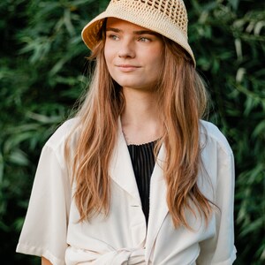 Cotton summer hat with brim, Hand crochet bucket hat, Crochet sun hat for women, Handmade cotton beach hat, Cotton bucket hat Vanilla yellow