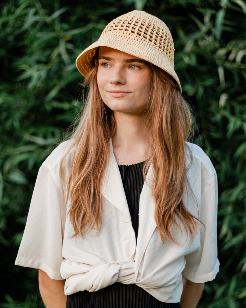 Cotton summer hat with brim, Hand crochet bucket hat, Crochet sun hat for women, Handmade cotton beach hat, Cotton bucket hat Vanilla yellow