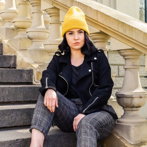 Yellow Cuffed Merino Beanie, Hand Knitted Beanie Women's, Classic Rib Knit Hat, Wool Hat Men's, Slouchy Fisherman's Beanie, Long Trawler Beanie