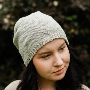 Lightweight, breathable cotton beanie. Slouchy grey hand knitted beanie for women, men. Gray thin knit spring, summer, fall hat image 5