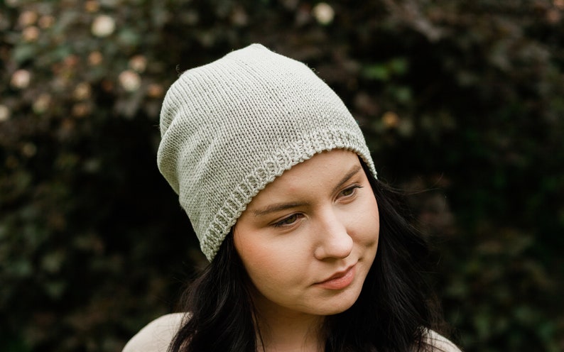 Lightweight, breathable cotton beanie. Slouchy grey hand knitted beanie for women, men. Gray thin knit spring, summer, fall hat image 5