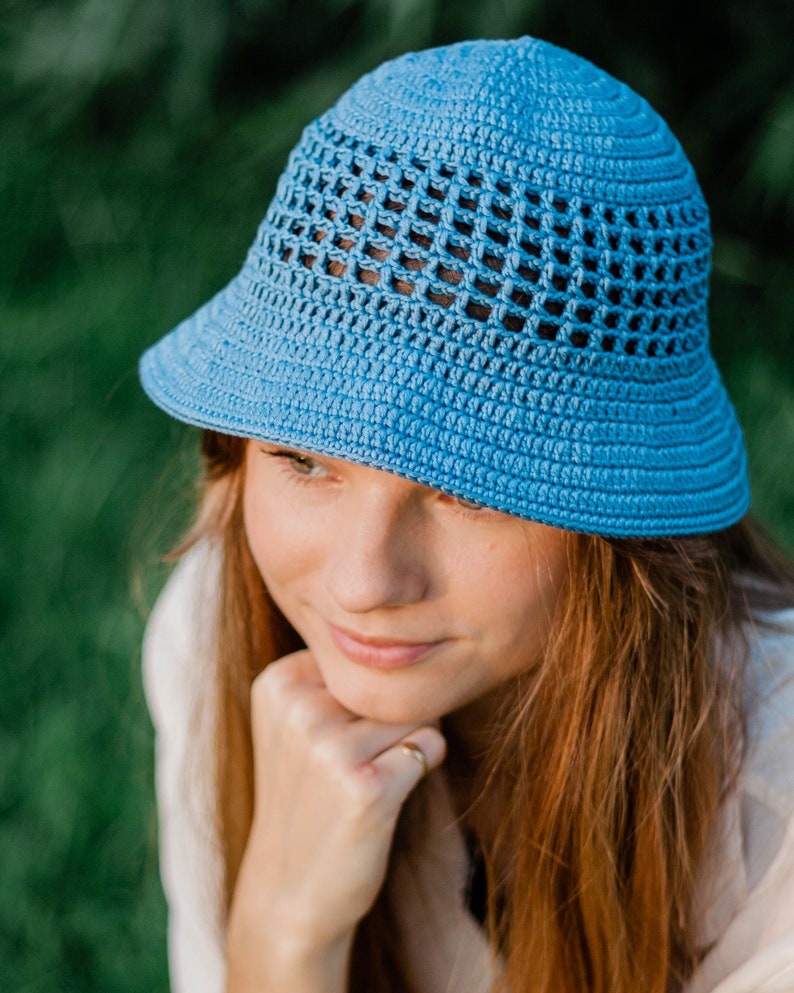 Cotton summer hat with brim, Hand crochet bucket hat, Crochet sun hat for women, Handmade cotton beach hat, Cotton bucket hat Denim