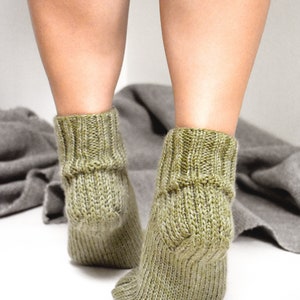 Slipper socks, Chunky cable socks, Hand knit bed socks, Low cut house socks, Women's wool socks, Knitted home slippers, Winter leg warmers image 6