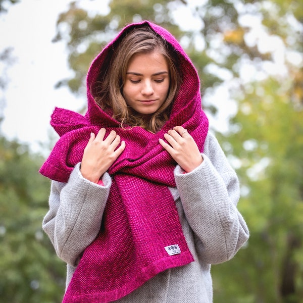 Châle rose fuchsia, châle en laine mohair, châle surdimensionné en soie, châle automne pour femme, écharpe couverture d'hiver, étole tissée à la main, large châle tissé