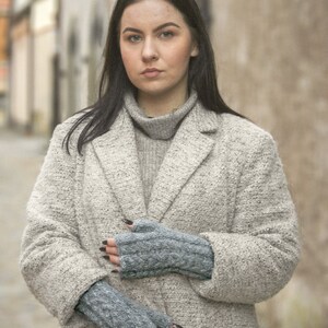 Women's Fingerless Gloves, Knitted Alpaca Mittens, Mohair Gloves, Cable Knit Hand Warmers, Chunky Wool Arm Warmers, Winter Wrist Warmers image 8