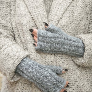 Women's Fingerless Gloves, Knitted Alpaca Mittens, Mohair Gloves, Cable Knit Hand Warmers, Chunky Wool Arm Warmers, Winter Wrist Warmers image 2