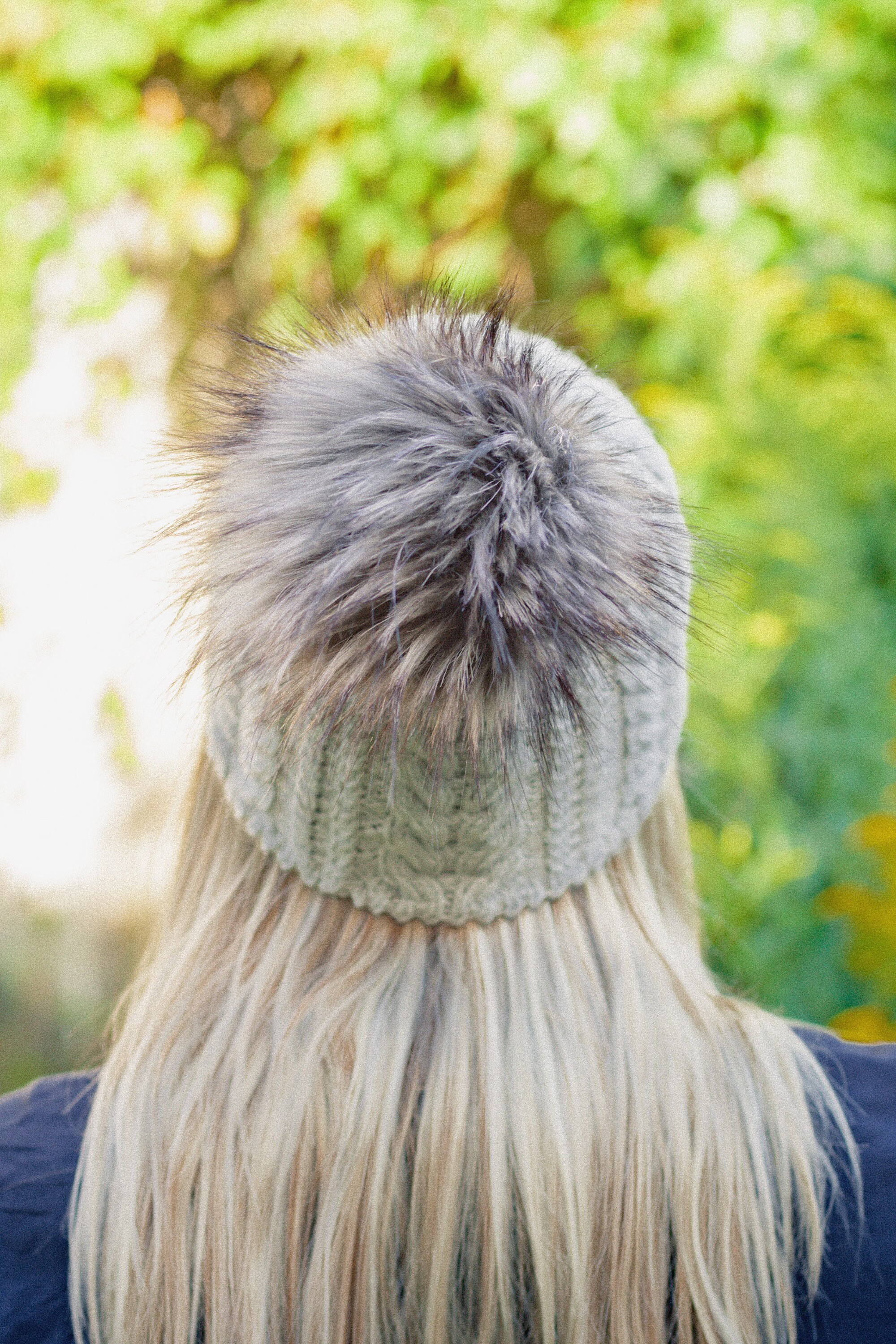 Echo Grey Fur Pom Pom Hat Cable Knit Fur Pom Hat, Grey – SpearmintLOVE main image 4
