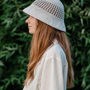 Cotton summer hat with brim, Hand crochet bucket hat, Crochet sun hat for women, Handmade cotton beach hat, Cotton bucket hat image 8