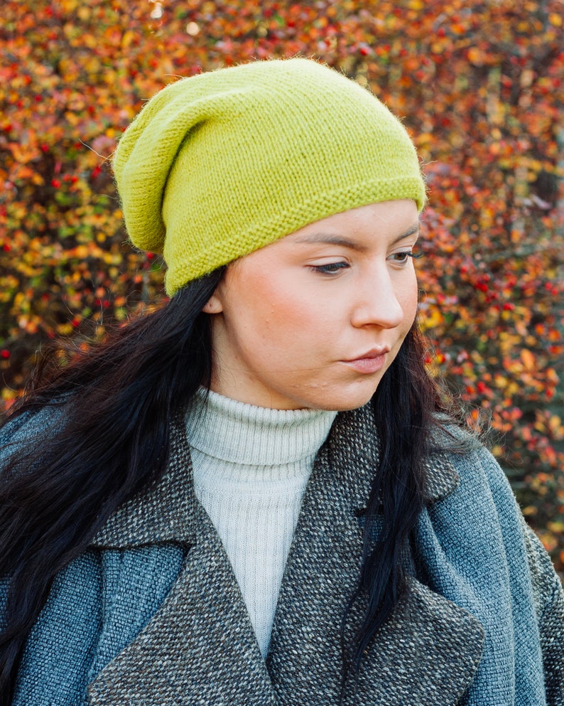 Slouchy alpaca beanie Women's wool hat Hand knit wool beanie Alpaca wool winter hat Slouch beanie women's Knitted alpaca hat image 2