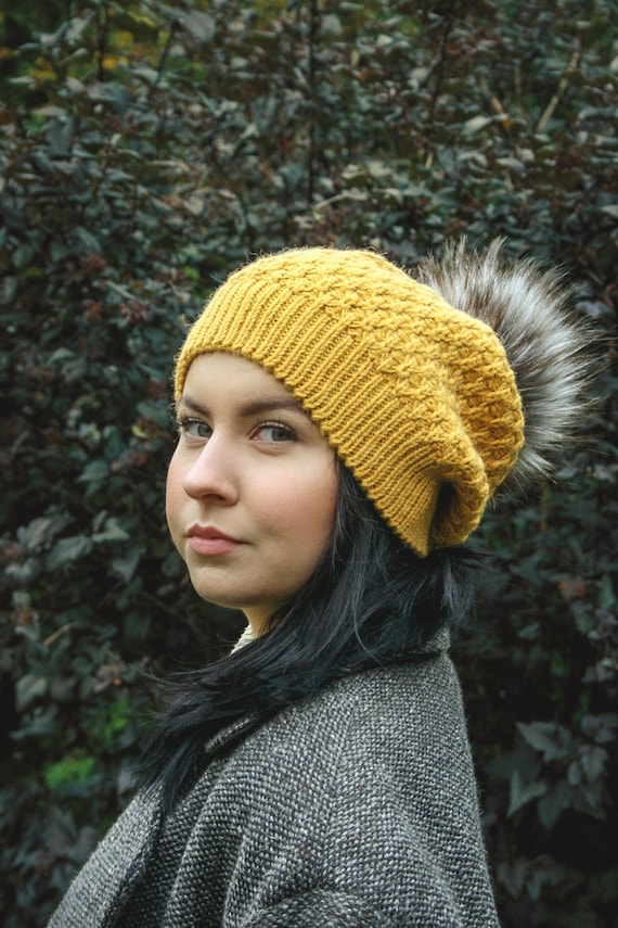 Faux Fur Pom Pom Beanie, Slouchy Winter Cap, Chunky Pompom  display picture 3