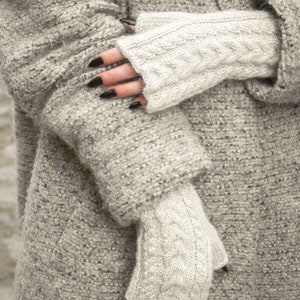 Gray hand knit woman fingerless wool gloves, Chunky alpaca winter hand warmers, Soft cable knitted gloves, Warm grey handmade fall gloves image 6