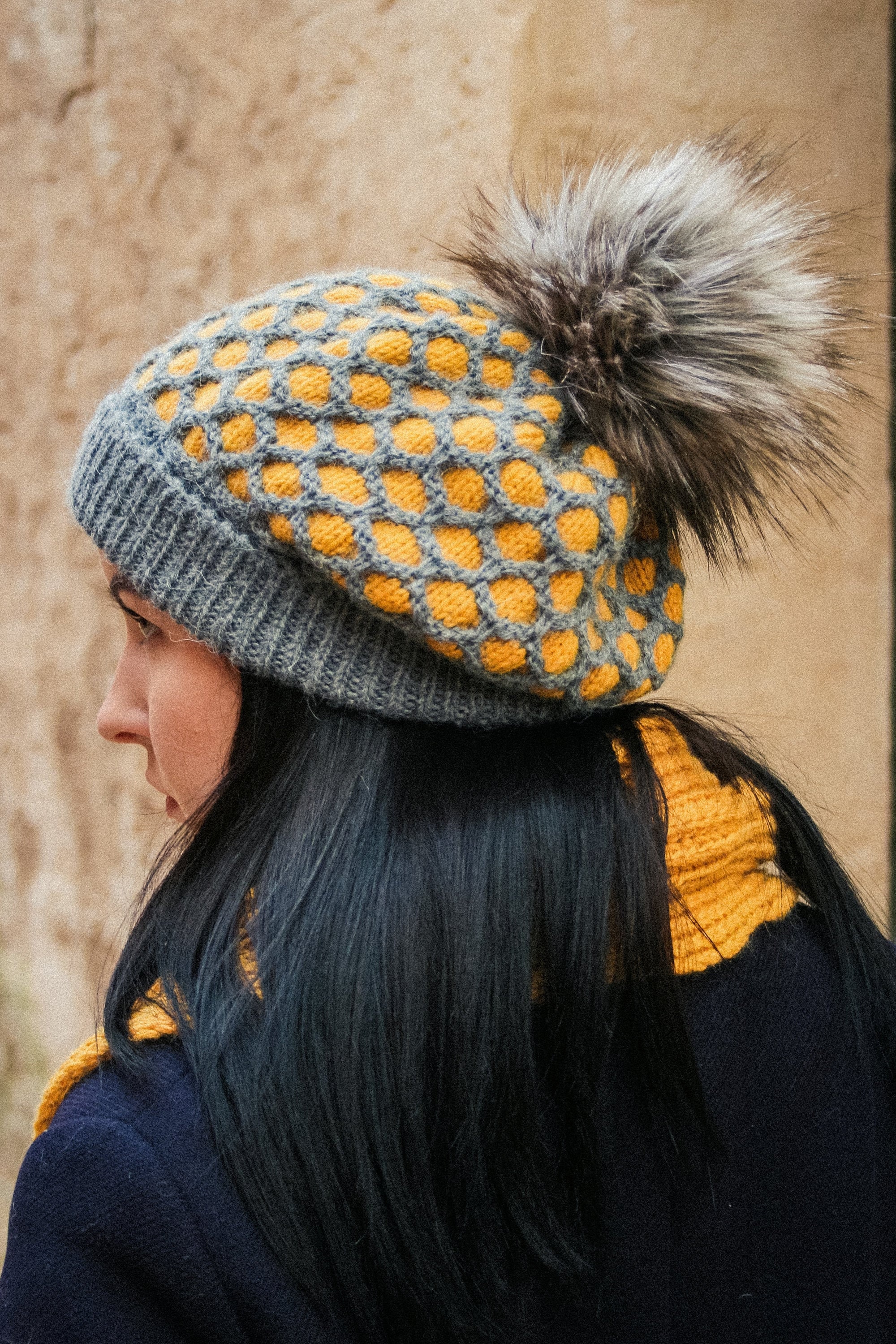 Oversized Grey Goldenrod Alpaca Hand Knit Beanie, Large Gray  display picture 3