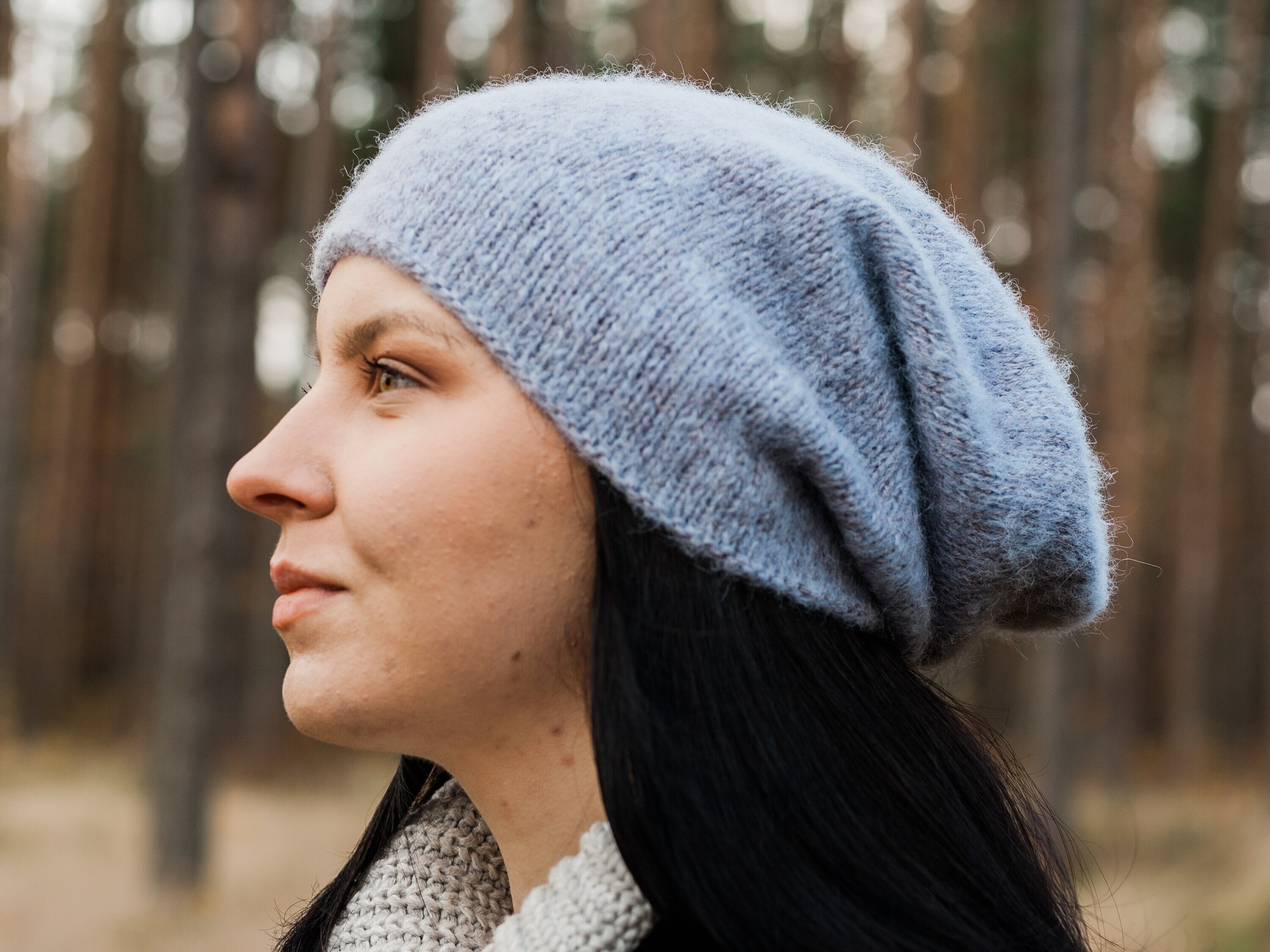 Long Women's Beanie, Slouchy Wool Hat, Fine Knit Alpaca Beanie, Soft Knitted Beanie, Cuffed Beanie Cap, Oversized Slouch Beanie, Baggy Hat
