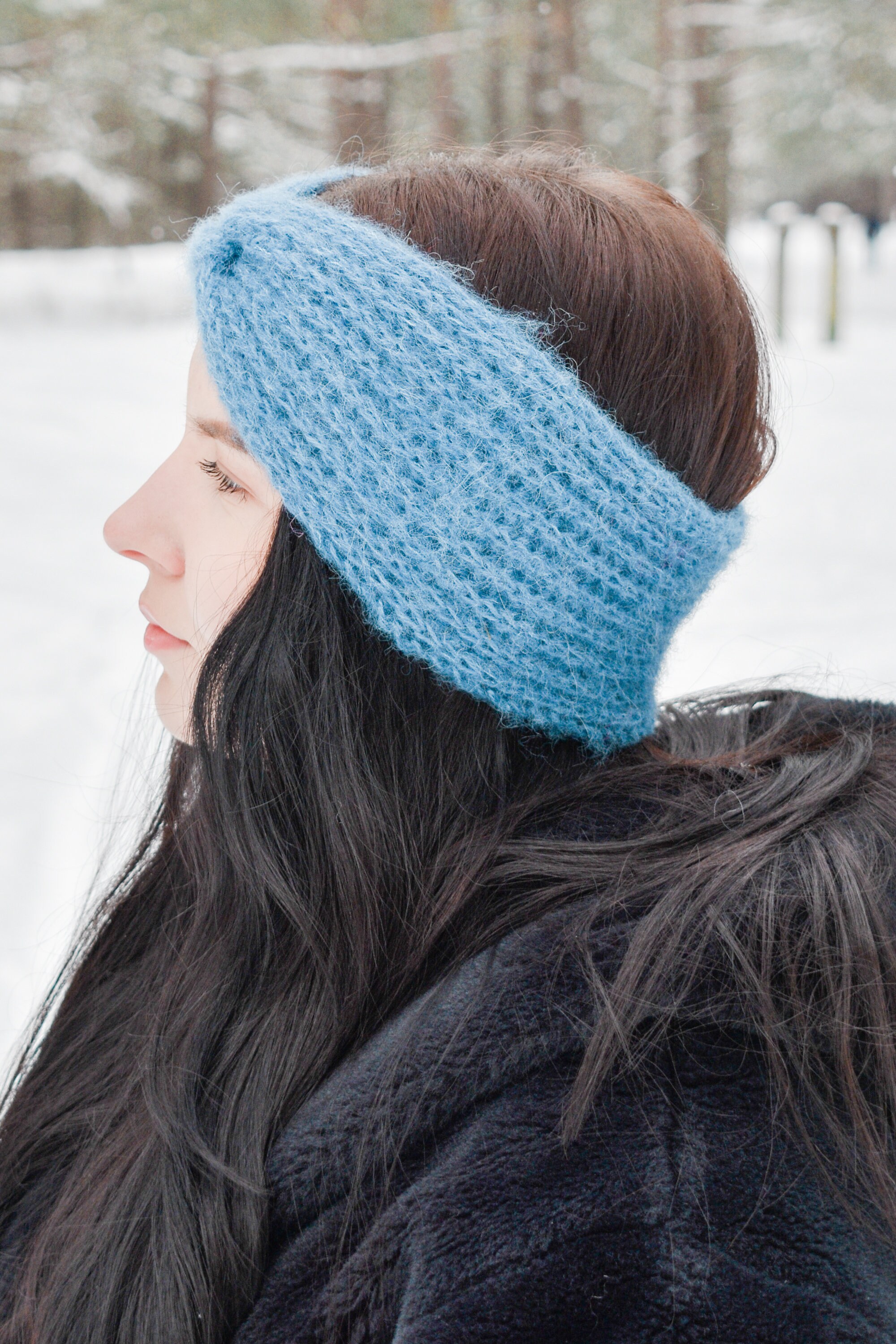 Wide Winter Wool Knitted Headband Handmade Headwear Hair Accessories Head Wrap Crochet Ear Warmer Headband Soft knit Turban Stretch  main image 3