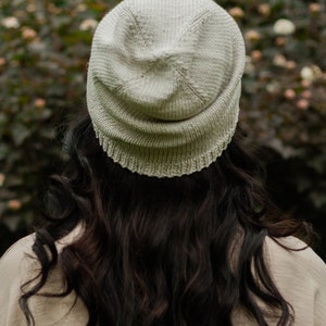 Lightweight, breathable cotton beanie. Slouchy grey hand knitted beanie for women, men. Gray thin knit spring, summer, fall hat image 7