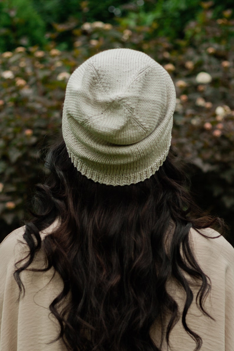 Lightweight, breathable cotton beanie. Slouchy grey hand knitted beanie for women, men. Gray thin knit spring, summer, fall hat image 7