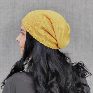 Slouchy Hut, Damen Sommerhut, Leichte Frühlingsmütze, Baggy Baumwollmütze, Herren Mütze Hut, dünne handgestrickte Mütze, gestrickte gelbe Mütze
