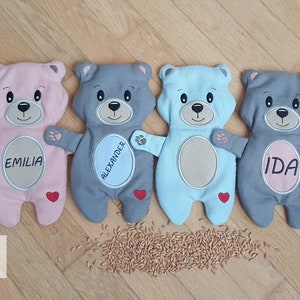 Dinkelkissen Wärmekissen Wärmflasche Körnerkissen Namen Junge Mädchen Kinder Baby Geschenk personalisiert personalisiertes Teddy Geburt Bild 1