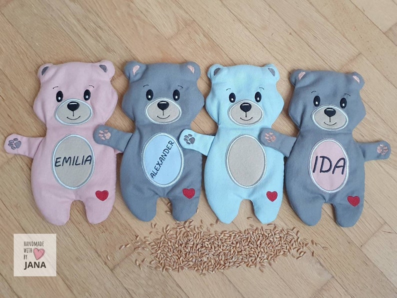 Dinkelkissen Wärmekissen Wärmflasche Körnerkissen Namen Junge Mädchen Kinder Baby Geschenk personalisiert personalisiertes Teddy Geburt Bild 1