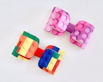 Building Blocks Bows | Hair Bow | Headband | Primary Colours | Pink and Purple