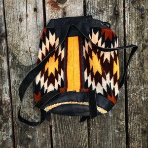 70s 80s Vintage Aztec Wool Geometric Southwestern Backpack Purse Bag image 3
