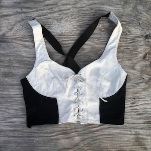 80s 90s Vintage  White Wilsons  Leather Biker Hippie Boho Halter Crop Bra Top Small