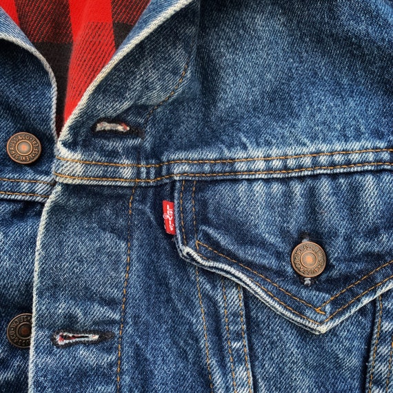 80s Vintage Red Flannel Lined Levis Denim Jean Lo… - image 3