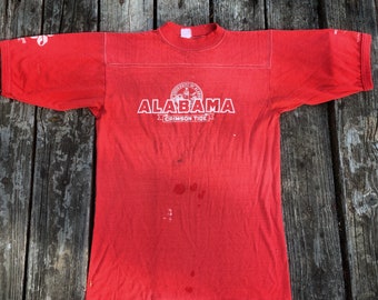 80s Vintage Memorex Alabama Red Jersey Sports Tee Shirt Medium - Large