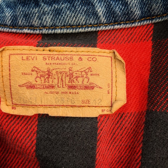 80s Vintage Red Flannel Lined Levis Denim Jean Lo… - image 4