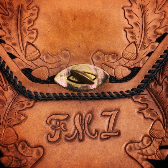 70s Vintage Tooled Leather Initials FML Mexican H… - image 3