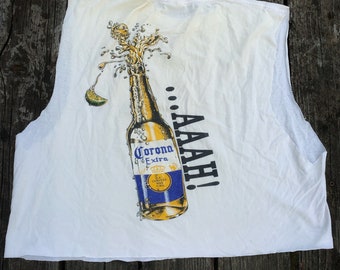 90s Vintage Corona Beer Save Water Biker Motorcycle Sleeveless Tank Tee Shirt Large - XLarge