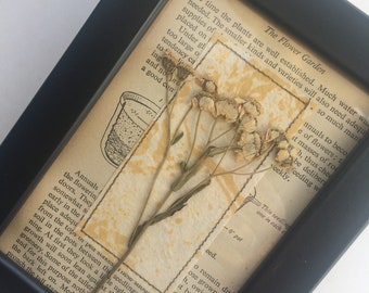 Mini Collage with dried flowers, hand dyed paper and stitch.