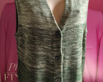 Women's Lana wool-Acrylic Blend Green Vest/Fashion Block-Color Ombre Knit Vest/Casual Classic Knit Boho style Vest/Peasant Sleeveless Jumper