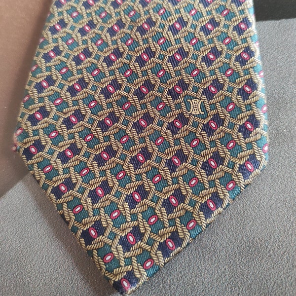 Elegant Gentleman Silk Tie by CELINE, Paris/Stylish Chic Tie/Designer Bling & glam Pattern Party, Festival, Evening Tie/Best Gift For Him.