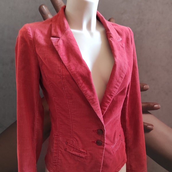 Women's Carduroy Red Blazer/Fashion Fitted Blazer/Casual Preppy style Blazer/Formal Event Button up Blazer/Spring-Autumn Cotton Jacket/sz S.