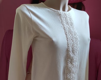 Girls Bohemian White with Lace Blouse/Party Cotton T-shirt/Festival Slim Fit Blouse/Romantic Long Sleeve Blouse/ZARA/size 13/14, cm 164.