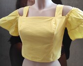 Dirndl village cropped blouse Bavarian Folk Summer Tops cropped peasant top boho Yellow blouse festival top hippie top Octoberfest top sizeM