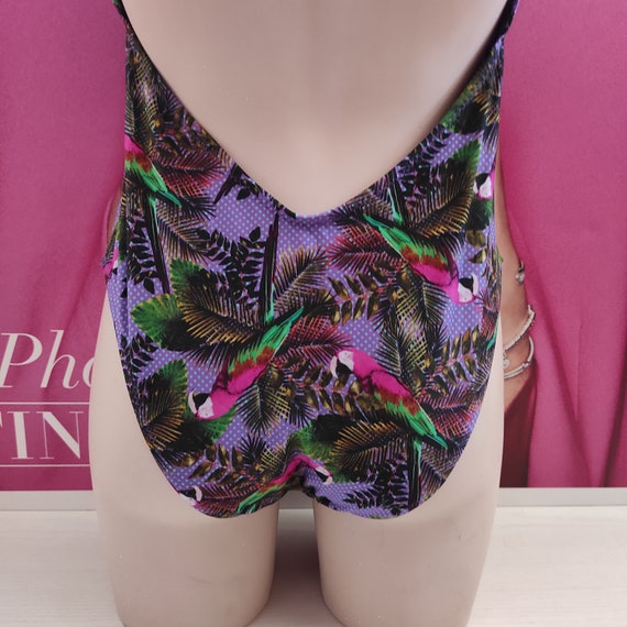 80s Women One Piece Tropical Print Swimsuit/high … - image 5