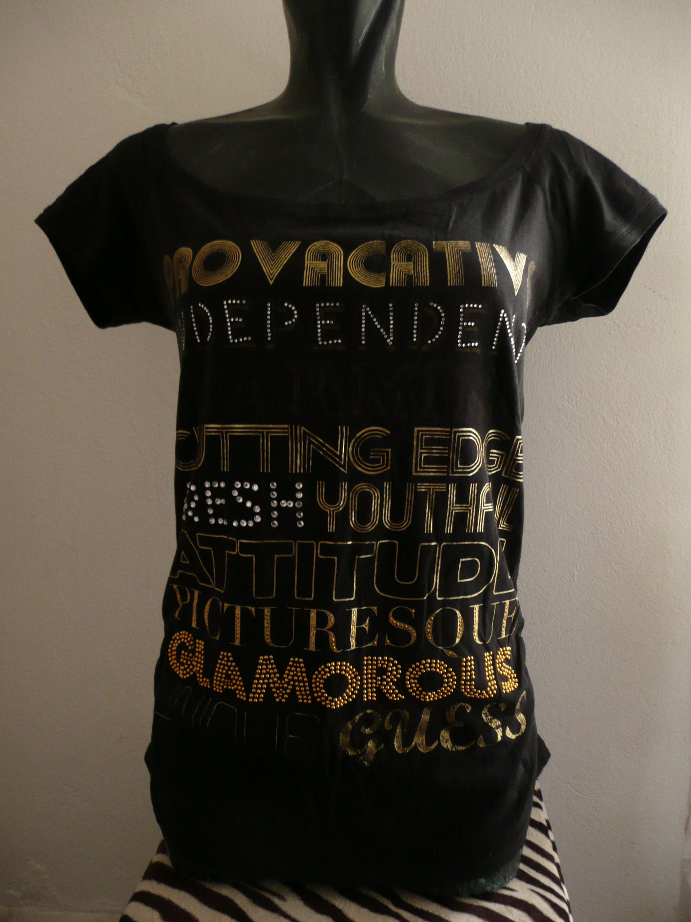 Guess t shirt black gold Clearance