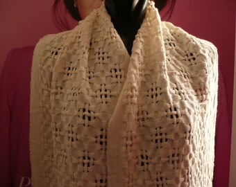 Vintage MASTRO cashmere-lana-wool white scarf/Cashmere Womens Long scarf Made in Italy/weaving effect knitted scarf/fashion brand scarf