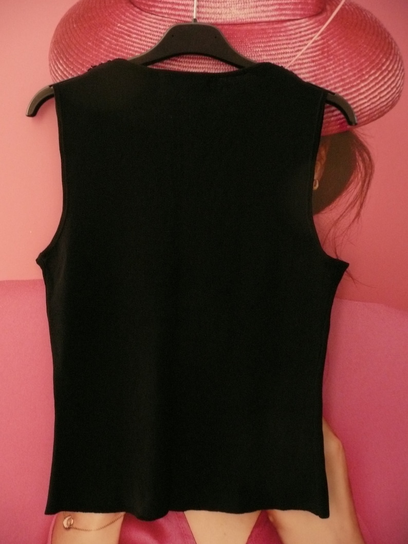 black teeembroidery Floral topdesigner tankbohemian sleeveless topfashion fitted topoffice-secretary topsize P-S. Vintage WENDY B