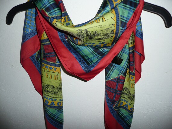 Vintage 80s Patchwork MultiColor scarf Italy/Texa… - image 7