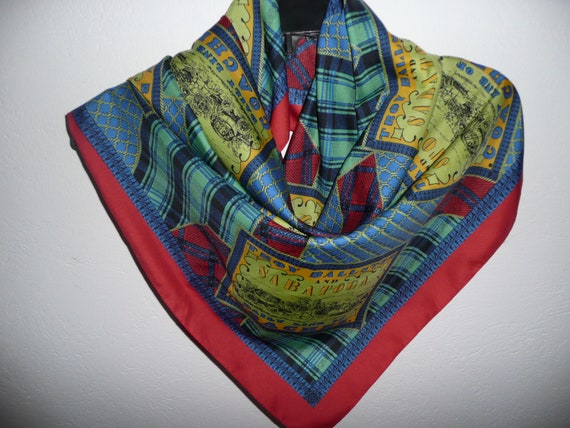 Vintage 80s Patchwork MultiColor scarf Italy/Texa… - image 1