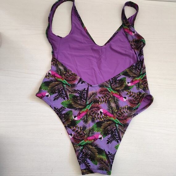 80s Women One Piece Tropical Print Swimsuit/high … - image 9