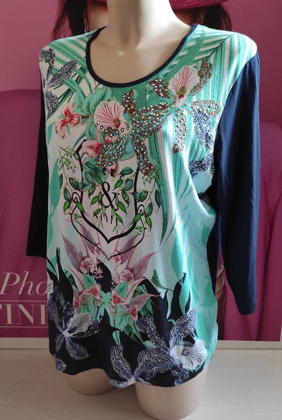 Women\'s Hawaiian Style T-shirt Rabe/boho Tropical Blouse/hippie Palm Trees Print  T-shirt/casual Floral Print Top/fashion 3/4 Sleeve Tee/xl. - Etsy Canada