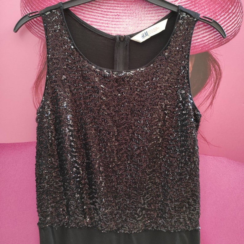 Women's-girls Party sequin jumpsuit/elegant black glitter trouser jumpsuit/cocktail sequin jumpsuit/EUR 152/US 11-12Y, size XS Petit. 